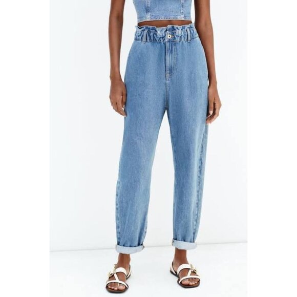 Zara Blue High-waist Baggy Paperbag Jeans Size 4 - 23041 - Picture 2 of 13